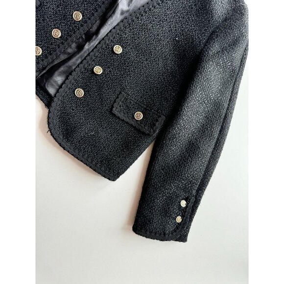 NWOT ZARA Black Textured Boucle Tweed Buttoned Open Front Blazer Jacket, Size M - Picture 8 of 16